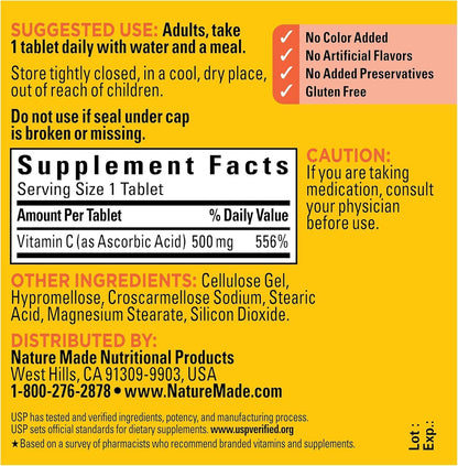 Nature Made Vitamina C 500 mg Caplets, 300 Caplets (3 Envases de 100) – Image 2