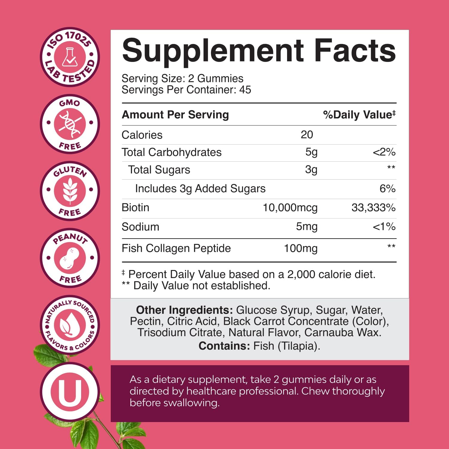 Gominolas de Biotina y Colágeno para Mujeres - Extra Fuertes - 10000mcg por porción - 90 unidades