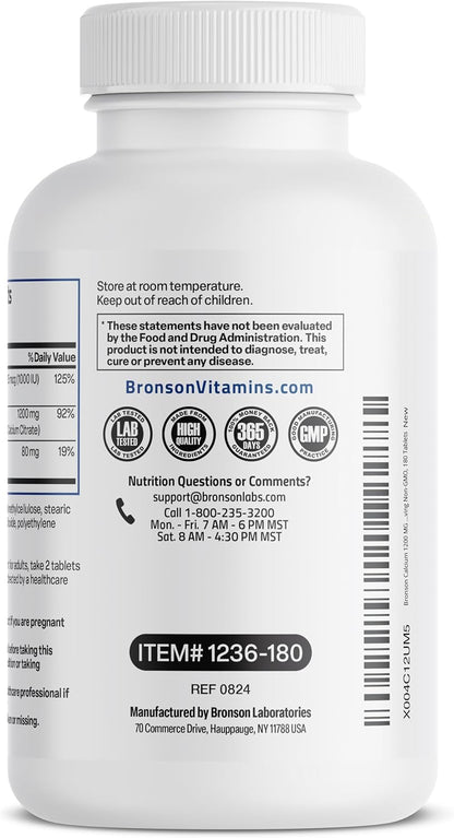 Bronson Calcio 1200 mg con Vitamina D3 1000 – Menor frecuencia de toma: Con una sola tableta al día se obtiene un – Image 6