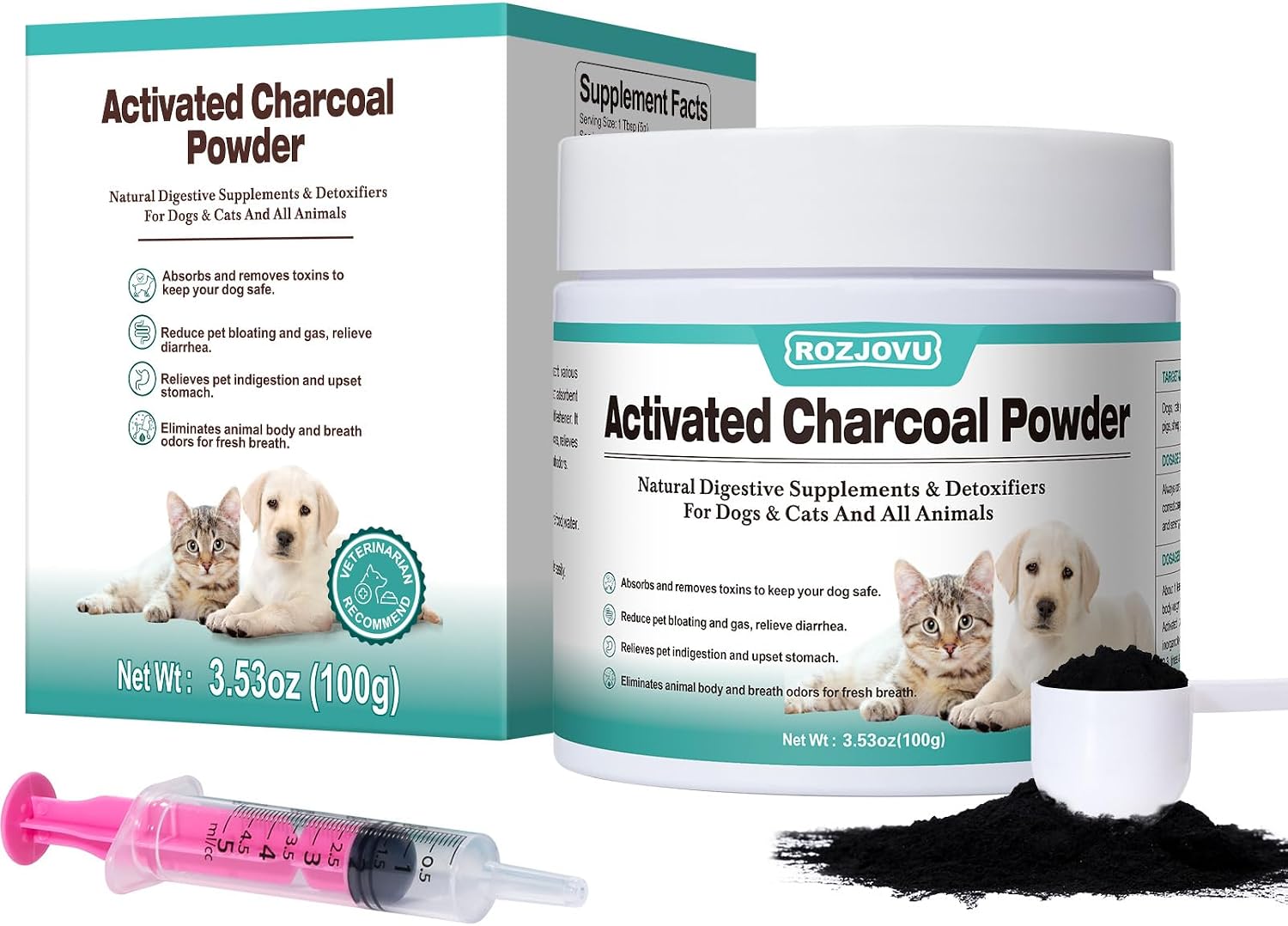 Carbón Activado para Perros, Gatos y Mascotas (Polvo, 227 g)