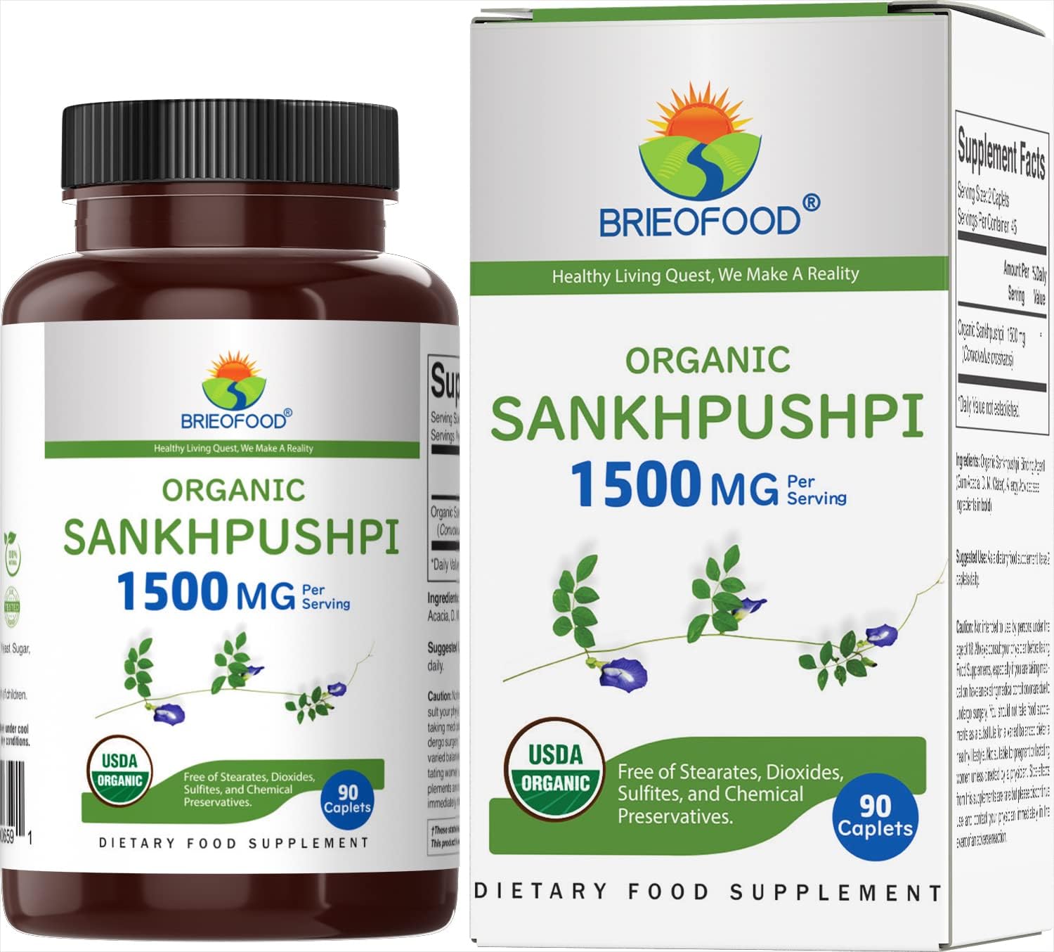 Brieofood Organic Sankhpushpi 1500mg, 90 Comprimidos Vegetarianos