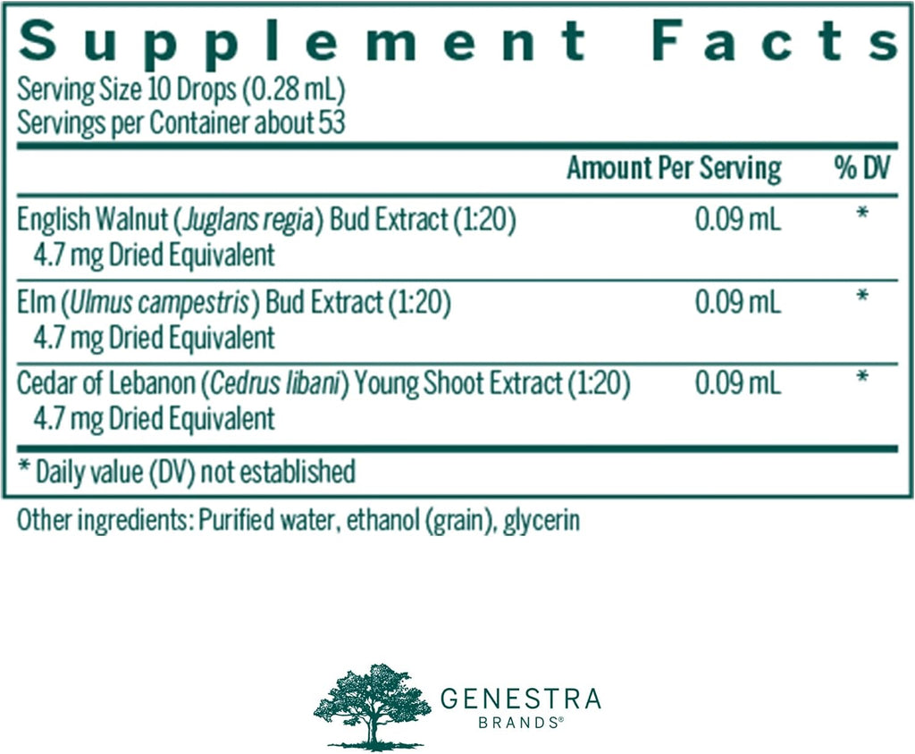 Genestra Brands Skn-gen - English Walnut, Elm and Cedar of Lebanon Herbal Supplement - 0.5 fl oz (15 ml)