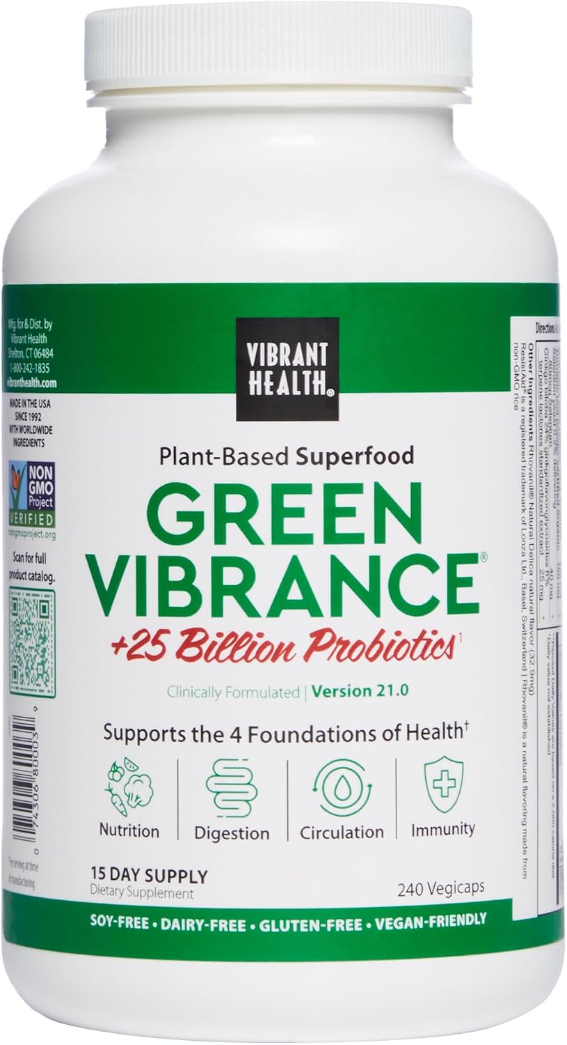 Vibrant Health Green Vibrance, Superalimento Vegano en Comprimidos, 240 Comprimidos
