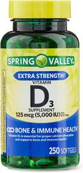 Spring Valley Vitamina D3 Cápsulas blandas, 5000 UI, 250 Cápsulas