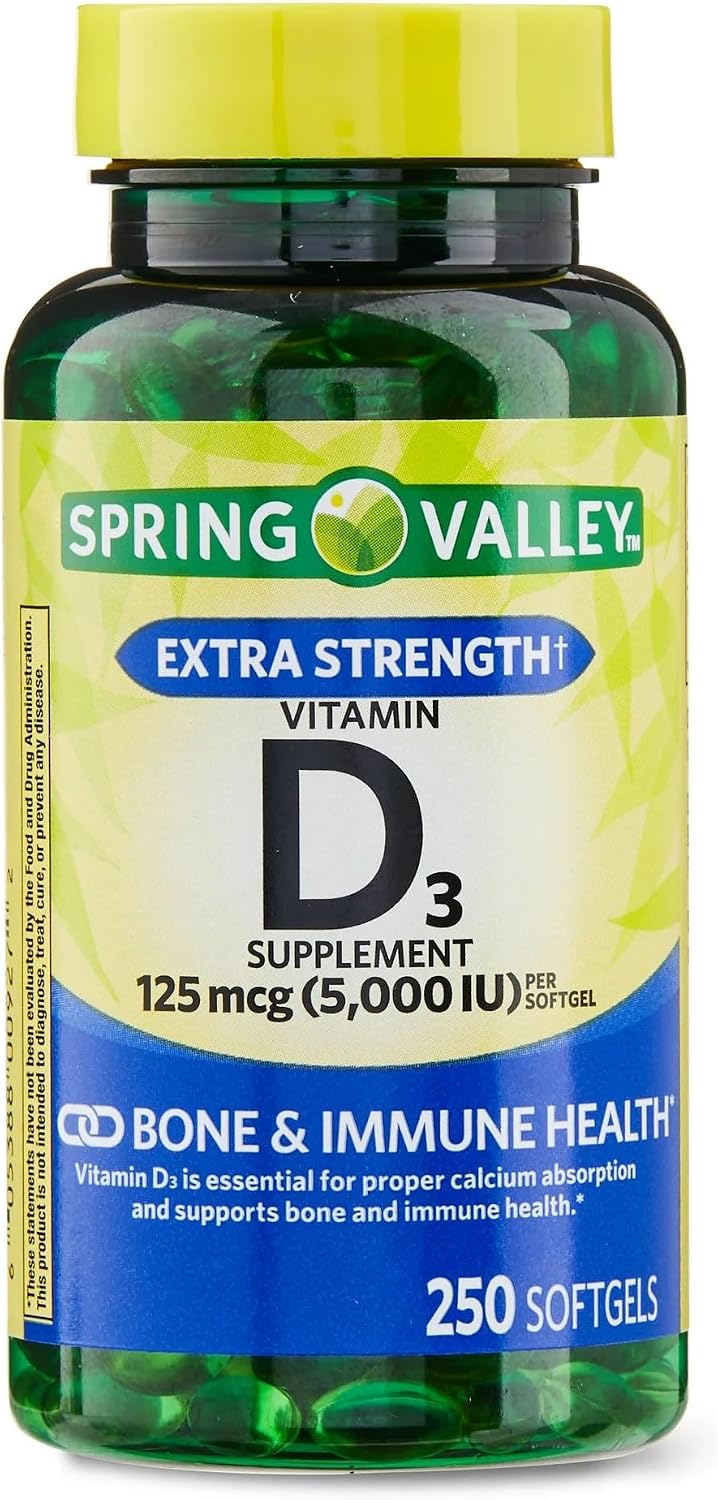 Spring Valley Vitamina D3 Cápsulas blandas, 5000 UI, 250 Cápsulas