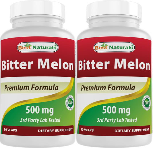 Best Naturals Melón Amargo 500 mg - 90 Cápsulas Vegetales (Paquete de 2)