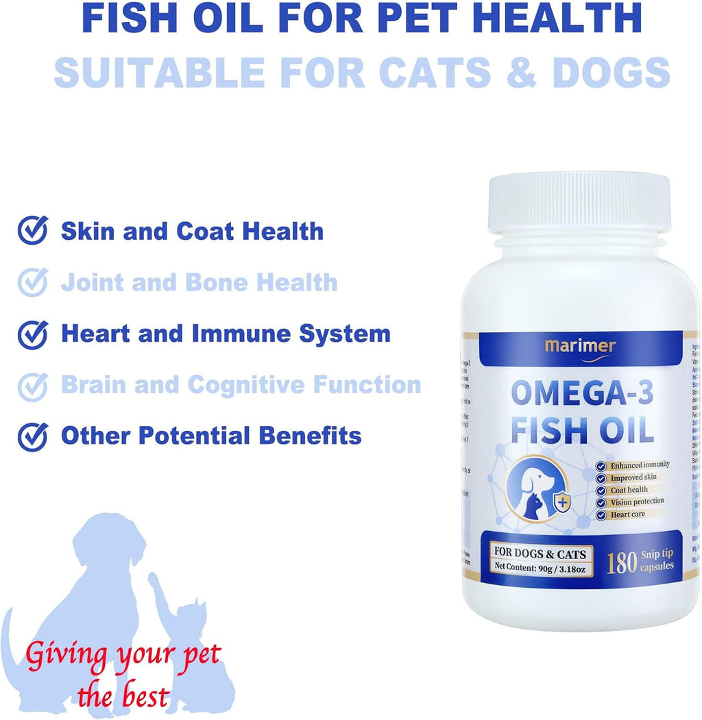 MARIMER Omega-3 Fish Oil for Dogs & Cats, Snip Tips Softgels, 180 Count