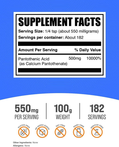 Polvo de Vitamina B5 (Ácido Pantoténico) - – Reducción del cansancio y la fatiga: Al apoyar el metabolismo – Image 2