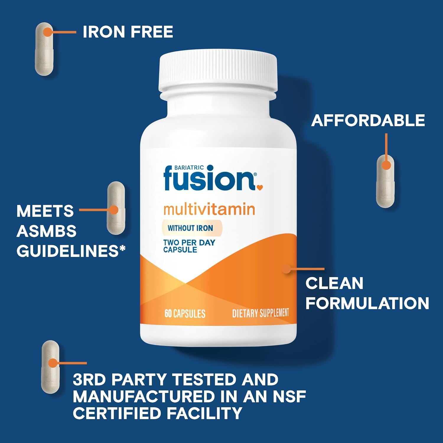 Bariatric Fusion Multivitamínico Bariátrico Sin Hierro – 60 Cápsulas (1 Mes)