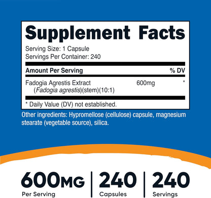 Nutricost Fadogia Agrestis (240 Cápsulas | 600 mg por ración) - Potente Extracto 10:1, Sin Gluten, Sin OGM – Image 2