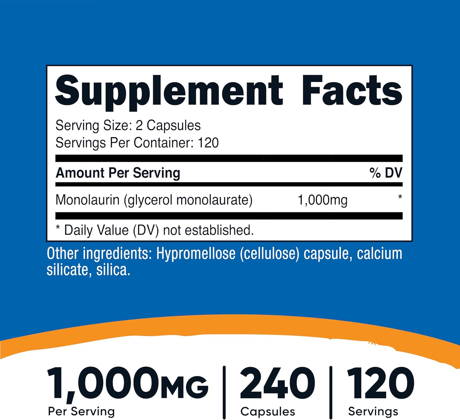 Nutricost Monolaurina 1000 mg (120 Porciones, 240 Cápsulas) - Sin Gluten, No OGM, Vegano