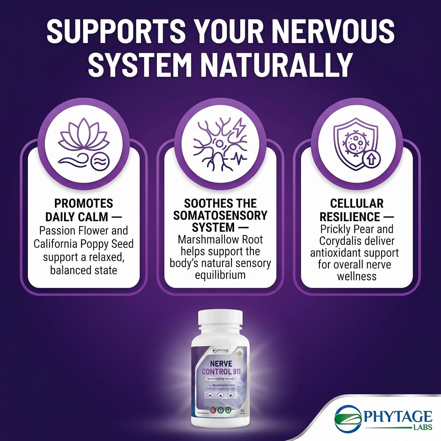 Phytage Labs Nerve Control 911 – Complemento Botánico Avanzado para el Sistema Nervioso – 60 Cápsulas