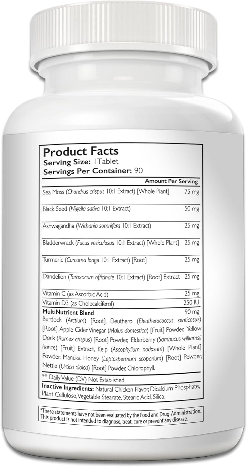 Nutrition Strength Sea Moss para Perros - 17-en-1 Apoyo Inmunidad, Piel y Pelaje con Aceite de Semilla Negra, Ashwagandha y Cúrcuma - 90 Comprimidos Masticables