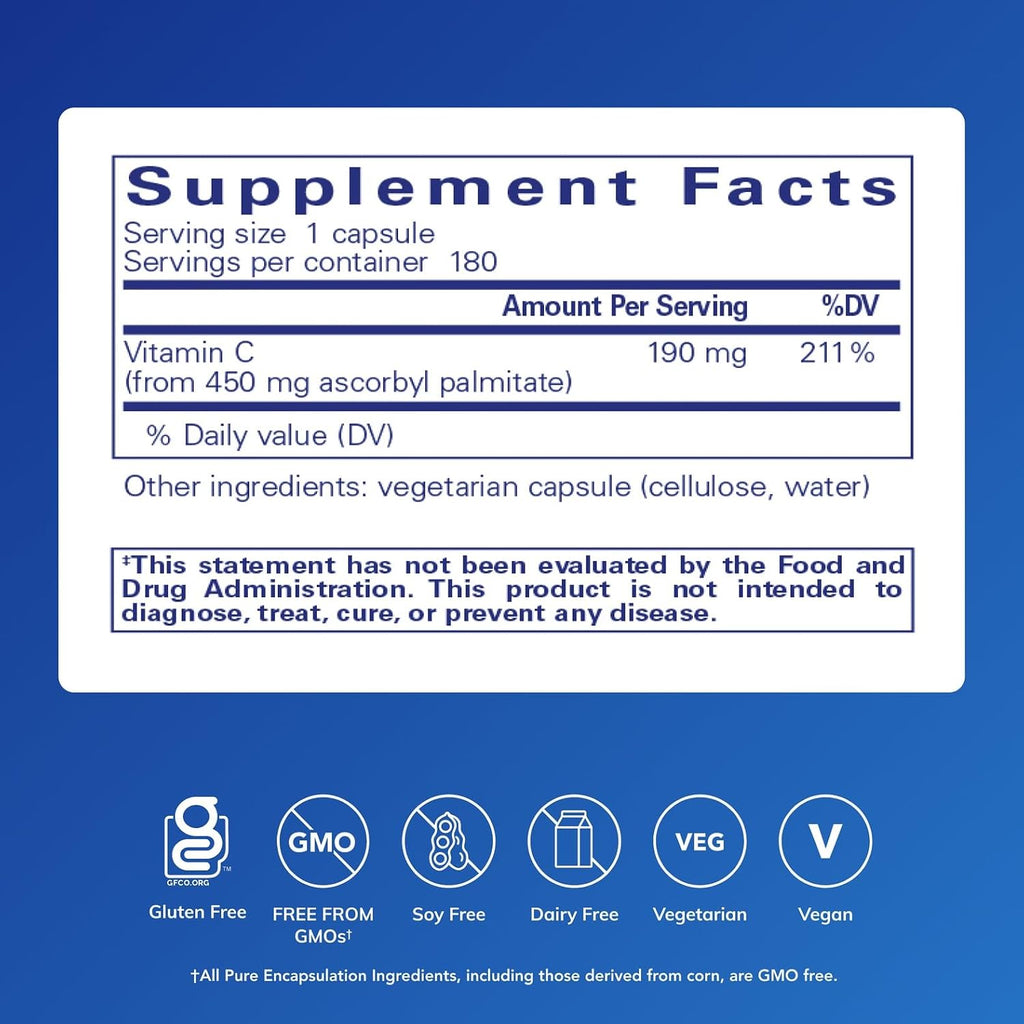 Pure Encapsulations Ascorbil Palmitato | Vitamina C | 180 Cápsulas