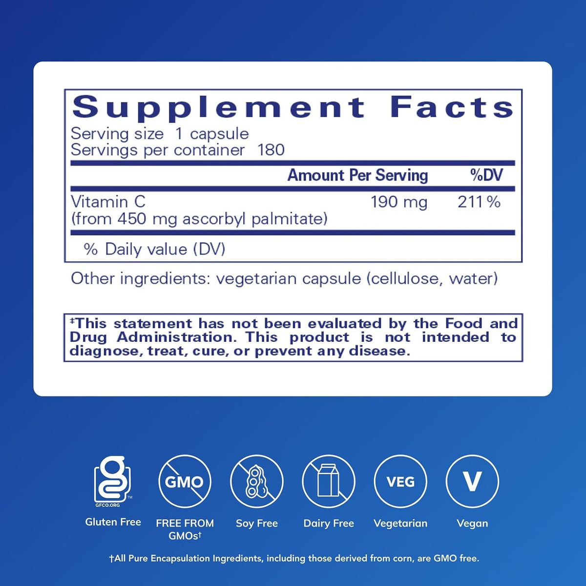 Pure Encapsulations Ascorbil Palmitato | Vitamina C | 180 Cápsulas – Image 2