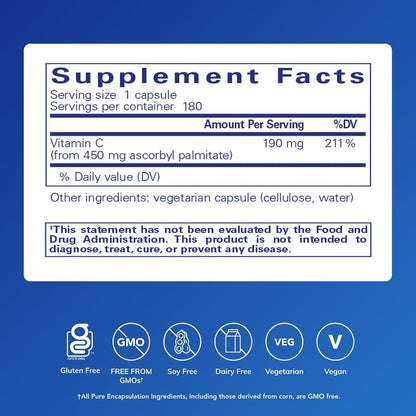 Pure Encapsulations Ascorbil Palmitato | Vitamina C | 180 Cápsulas – Image 2