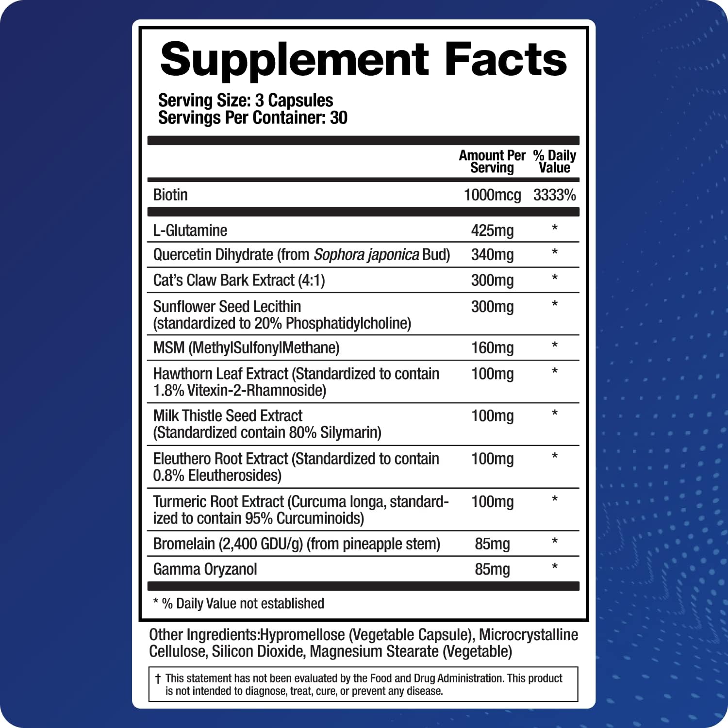 BioMatrix Leaky Gut-X - Complemento para la Reparación Intestinal con Glutamina, Quercetina, Uña de Gato, MSM, 60 Días