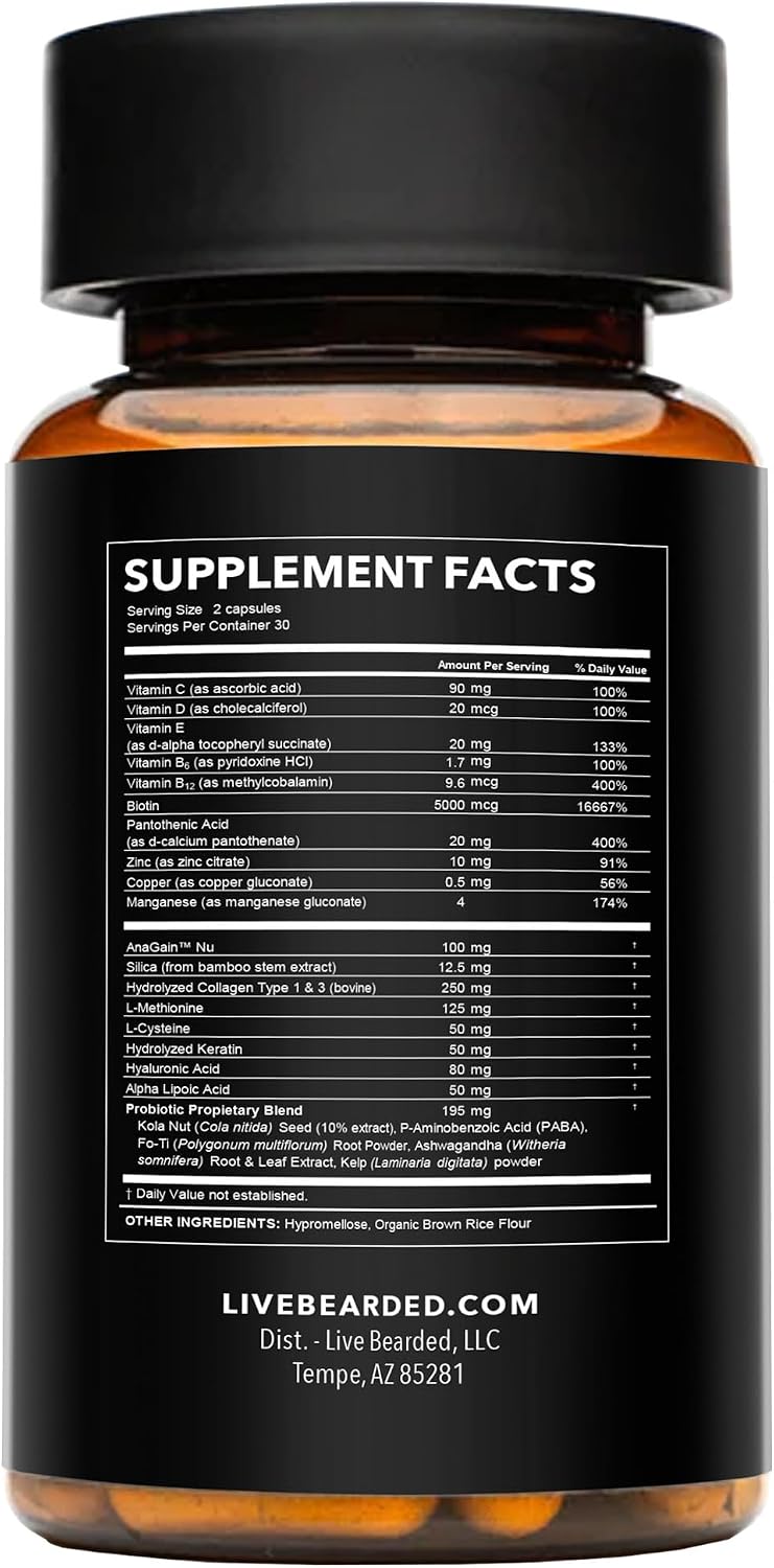 Live Bearded Beard Boost - Biotina 5000mcg para Barba y Cabello