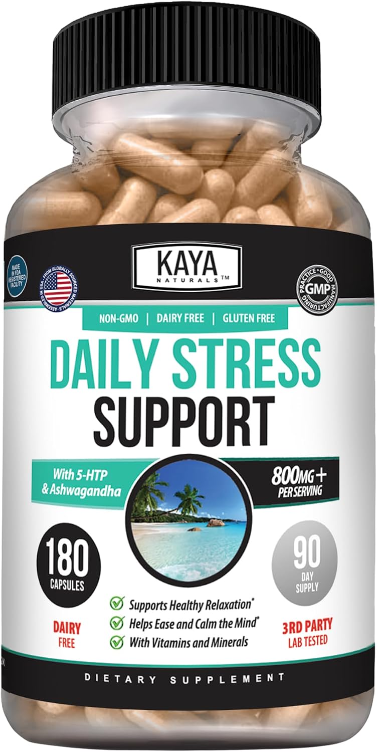 Kaya Naturals - Suplemento de Estrés Natural con Pasiflora y Magnesio - 60 Cápsulas