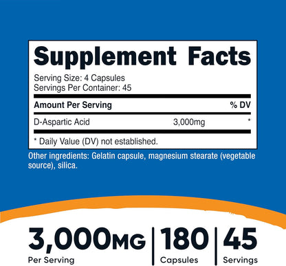 Nutricost Ácido D-Aspártico en Cápsulas (180 Cápsulas) Pack de 2 – Image 2