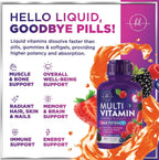 Hello Lovely! Multivitamínico Líquido Sin Azúcar - Complejo de Vitaminas A, C, D, B12, Biotina y Zinc - Sabor Bayas, 444 ml
