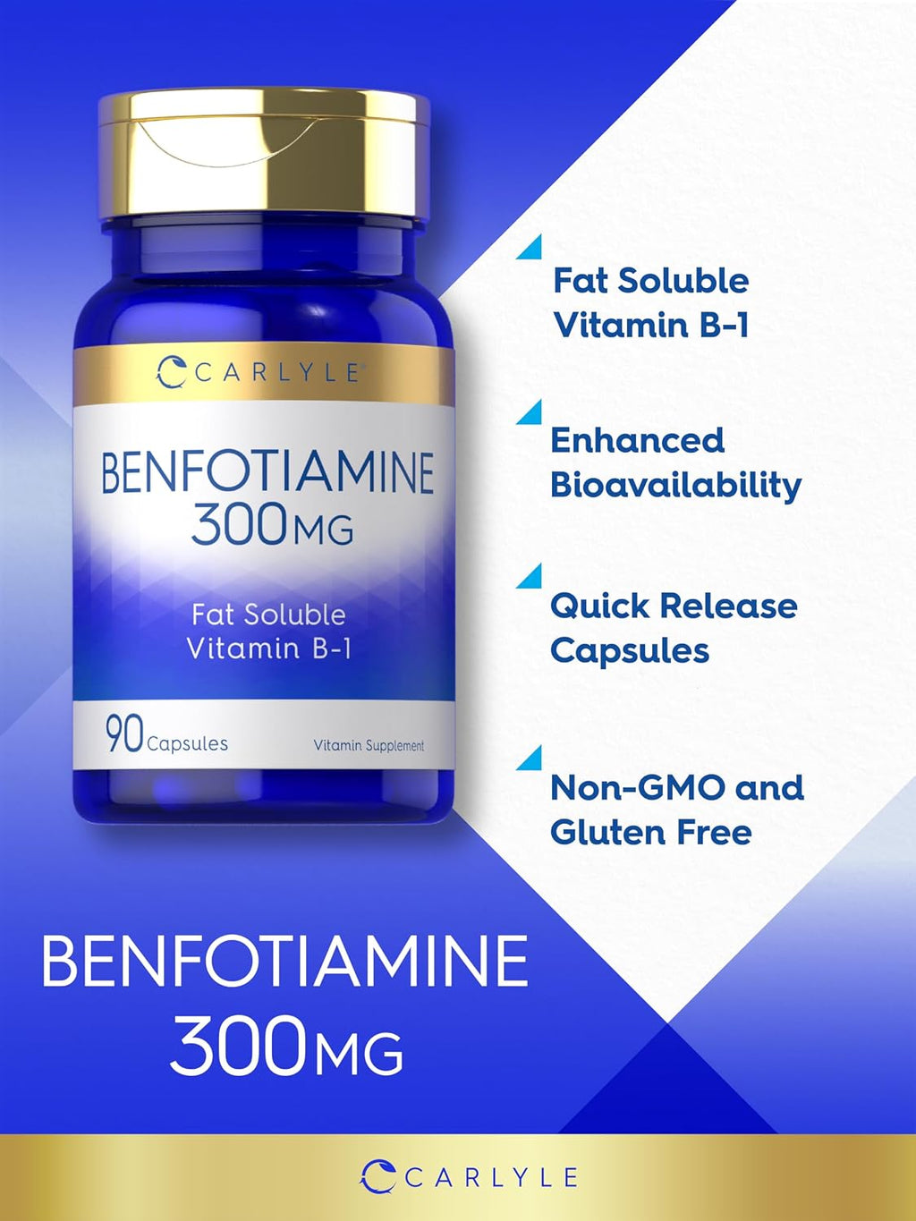 Carlyle Benfotiamina 300mg | 90 Cápsulas | Vitamina B1 Liposoluble | Sin Gluten, Sin OGM