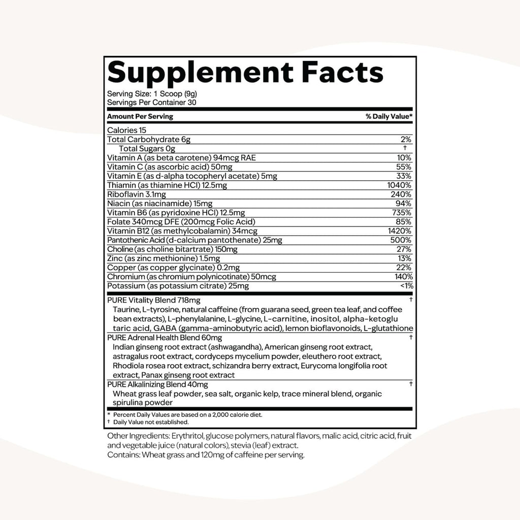 PURE Focus + Energy Mezcla para Bebida | Cafeína Natural y Antioxidantes | Apoya la Alerta y Energía | Sin Azúcar | 269 g | Sabor Sandía