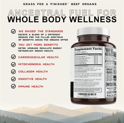 Ancient Origins Suplemento de Órganos de Res Grass Fed 4500 mg - Hígado, Médula Ósea, Corazón, Bazo, Páncreas y Riñón, No – Image 2