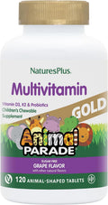 NaturesPlus Animal Parade Gold Multivitamínico Infantil – 120 Comprimidos Masticables Sabor Uva (Pack de 2)