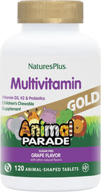 NaturesPlus Animal Parade Gold Multivitamínico Infantil – 120 Comprimidos Masticables Sabor Uva (Pack de 2)