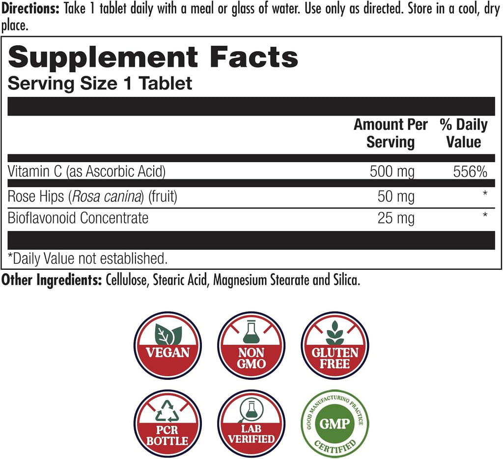 KAL C 500+ Comprimidos de Liberación Prolongada - Vitamina C con Escaramujo y Bioflavonoides