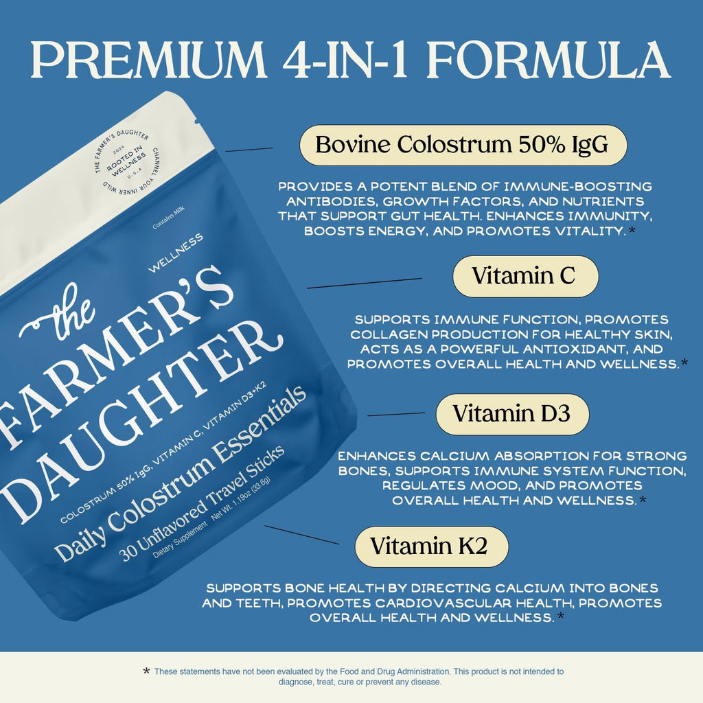 Polvo de Calostro Bovino The Farmer's Daughter | Sin Sabor | 30 Sobres Individuales