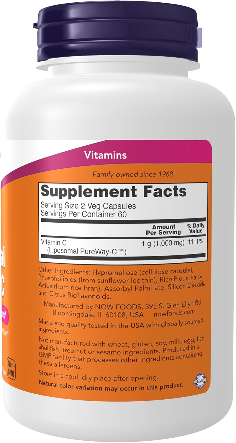 NOW Supplements, Liposomal Vitamin C, Immune & Collagen Support, 120 Cápsulas Vegetales