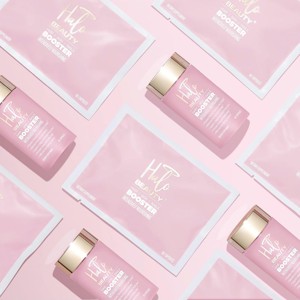 Halo Beauty Suplemento para Cabello, Piel y Uñas | Cabello más Grueso, Piel Radiante y Uñas Fuertes con Biotina, Saw Palmetto y Fitoceramidas | Cápsulas Veganas | Fabricado en EE. UU. | Suministro de 1 Mes
