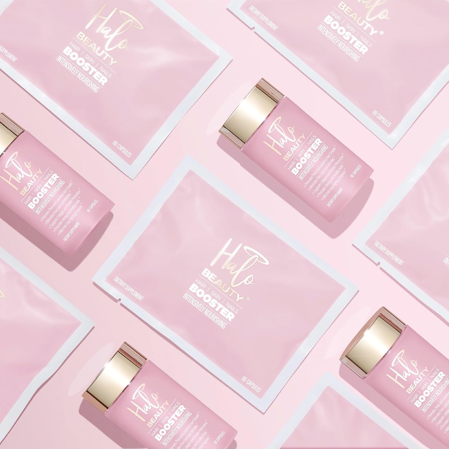 Halo Beauty Suplemento para Cabello, Piel y Uñas | Cabello más Grueso, Piel Radiante y Uñas Fuertes con Biotina, Saw Palmetto y Fitoceramidas | Cápsulas Veganas | Fabricado en EE. UU. | Suministro de 1 Mes