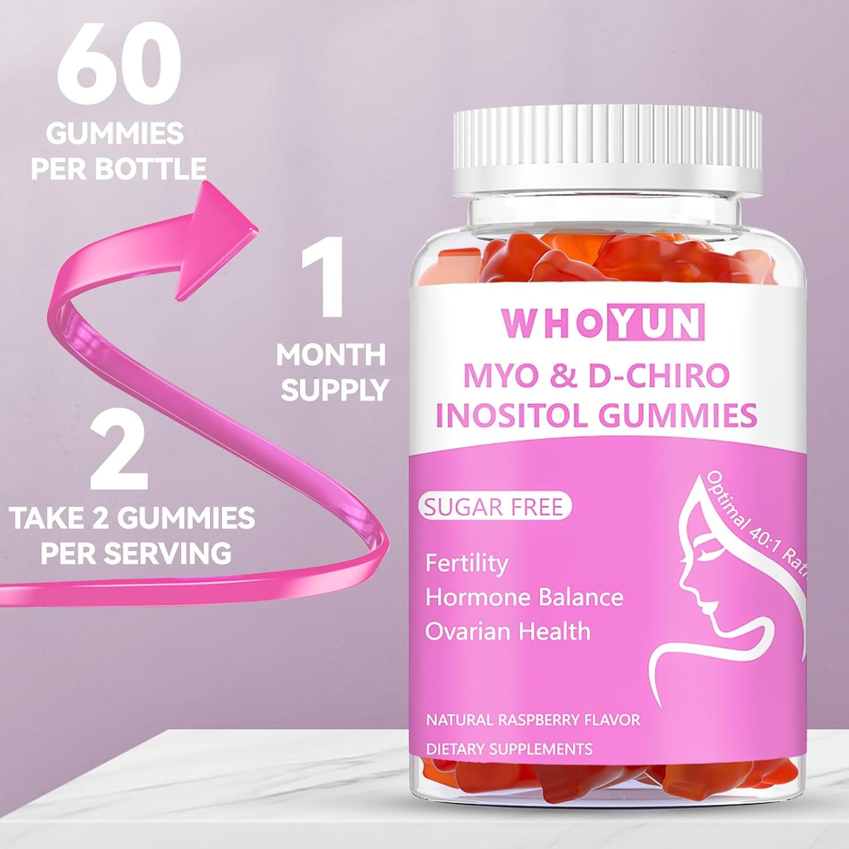 Inositol Gummies Sugar Free, Myo-Inositol & D-Chiro Inositol 40:1 Ratio, 60 Count – Image 7