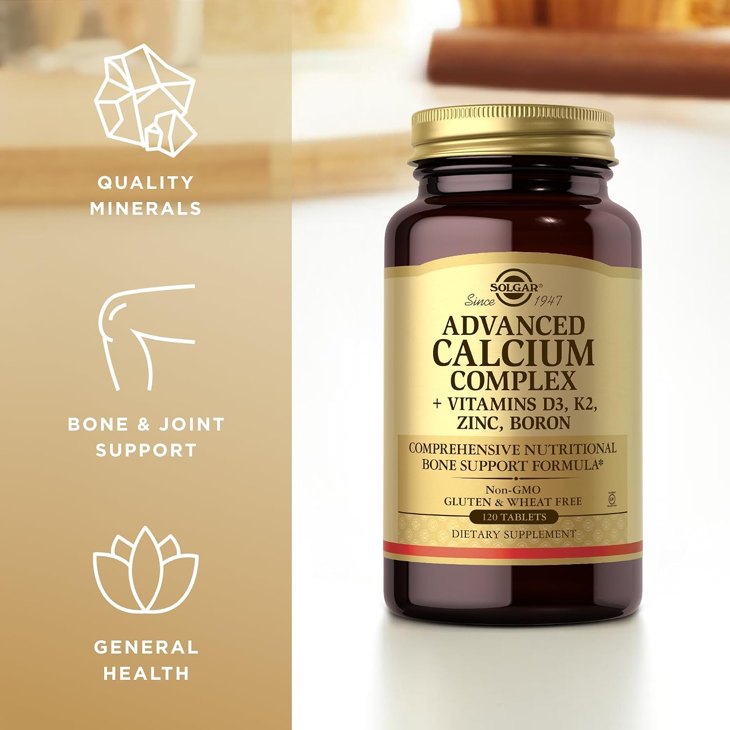Solgar Advanced Calcium Complex - 120 Comprimidos, Paquete de 3 - con Zinc, Boro, Vitaminas D3 y K2 - No transgénico, Sin Gluten, Sin Lácteos - 90 Raciones