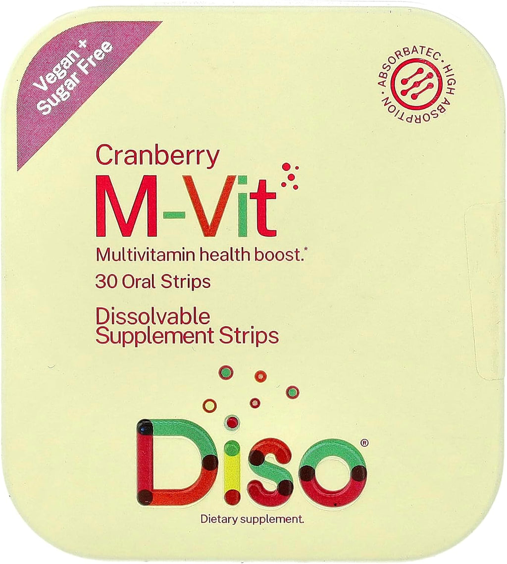 DISO M-VIT Multivitamínico en Tiras Orales de Rápida Disolución, Sabor Arándano, Vegano, Sin Azúcar, Sin Gluten, 30 Tiras
