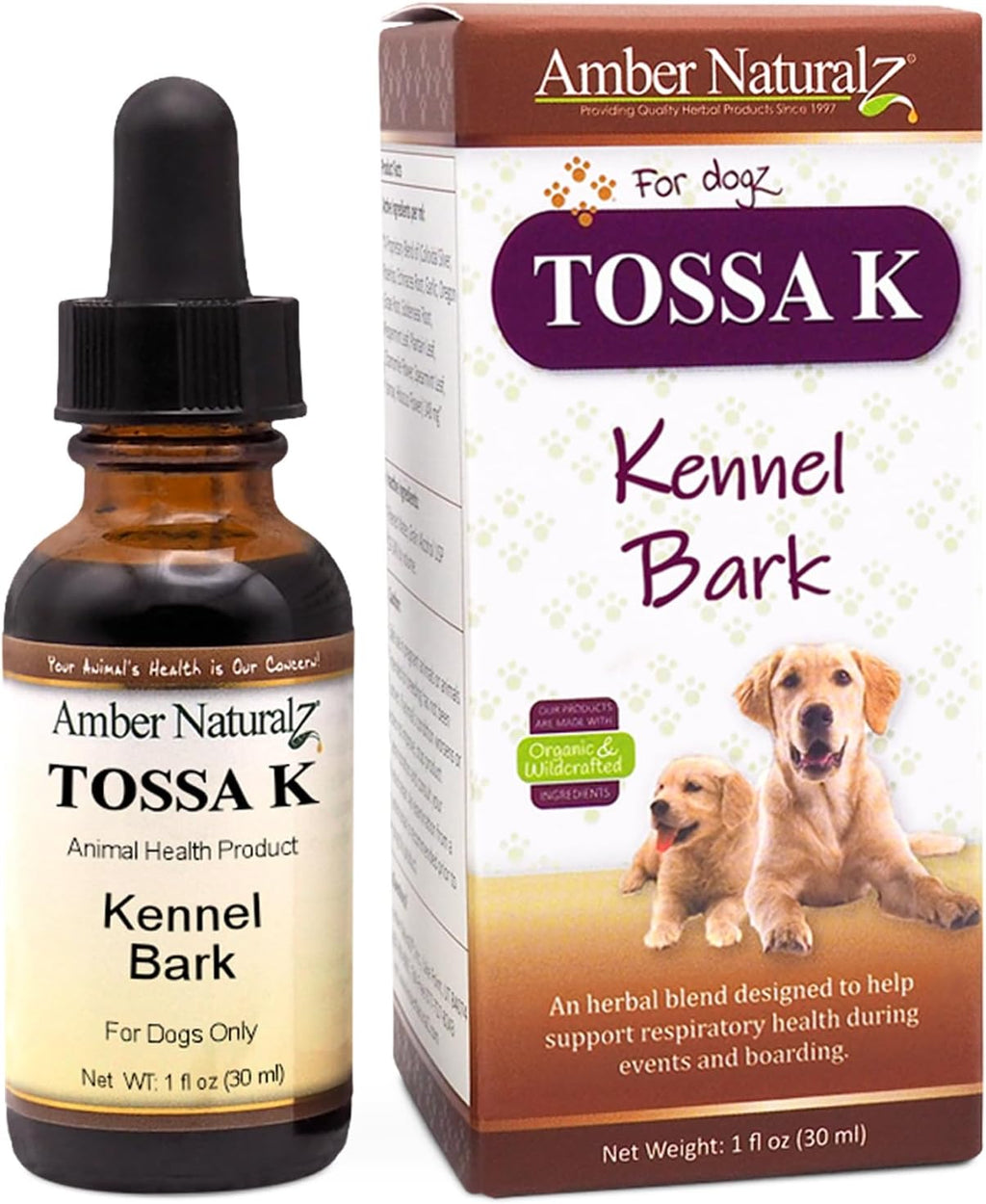 Amber NaturalZ Tossa K Kennel Bark - Suplementos Herbales para Perros y Cachorros