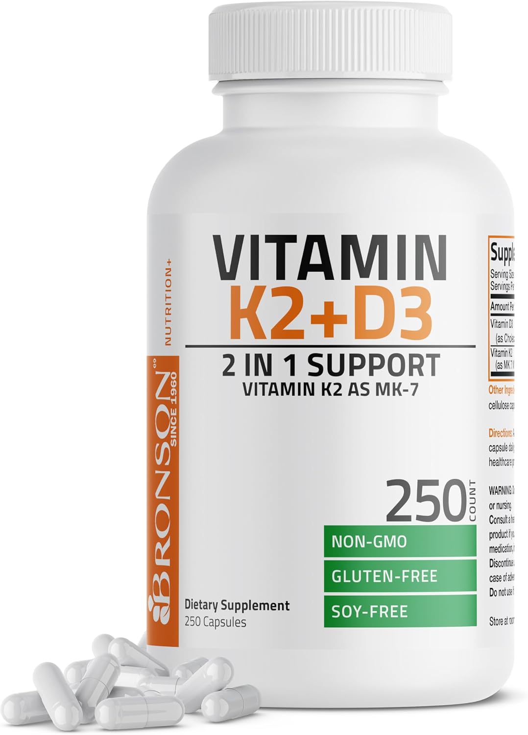 Bronson Complejo de Vitamina D3 (5000 UI) y K2 MK-7 (90 mcg) – 60 Cápsulas