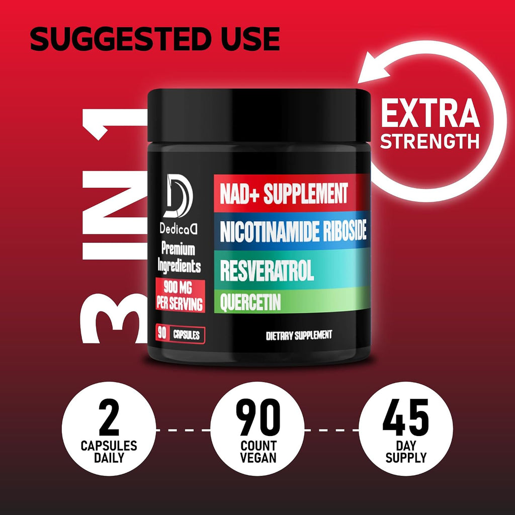 DEDICAD NAD Supplement con Nicotinamida Ribósido Liposomal 900mg, Resveratrol y Quercetina - 90 Cápsulas