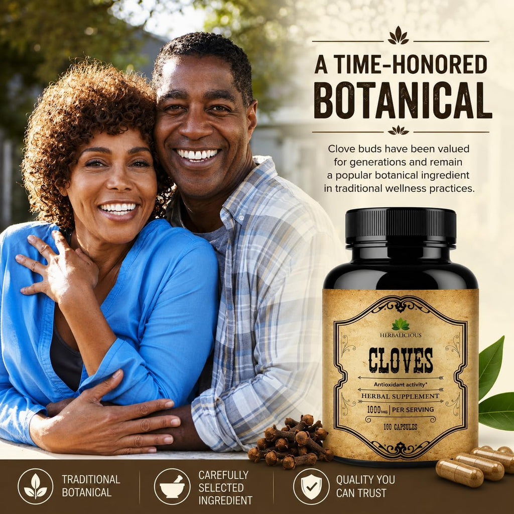 Cápsulas de Clavo - Suplemento Natural - Rico en Vitaminas, Minerales, Manganeso, Fibra - Puede Ayudar a la Digestión y Fortalecer los Huesos - 100 Cápsulas