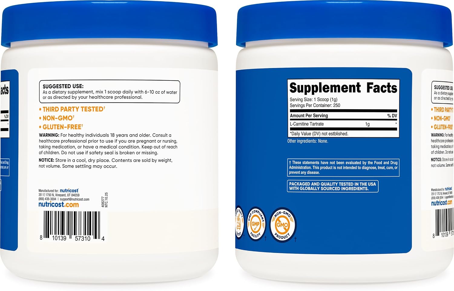 Nutricost L-Carnitina Tartrato en Polvo (250 g)