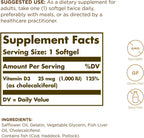 Solgar Vitamina D3 (Colecalciferol) 25 mcg (1000 UI) - 100 Cápsulas Blandas