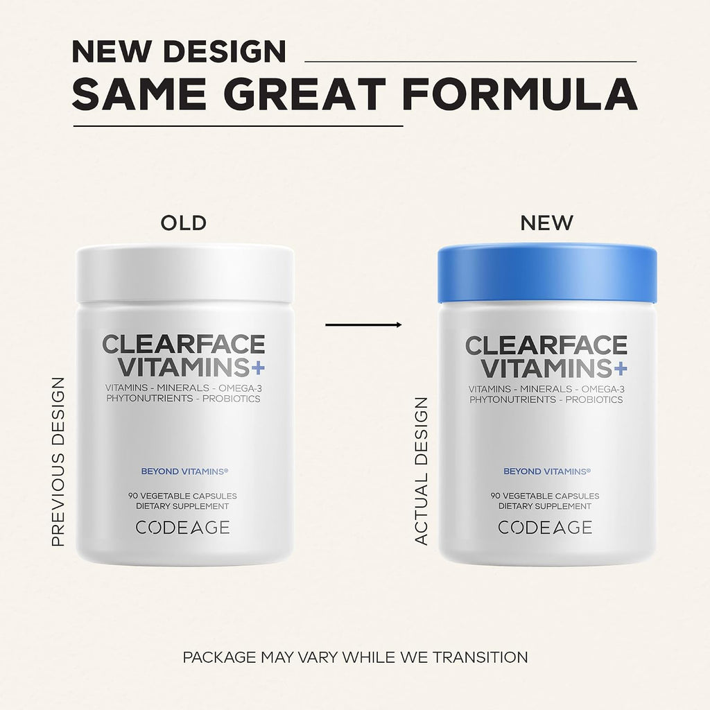 Codeage Clearface Vitaminas para la Piel | Complejo de Vitaminas y Minerales con Niacina, 90 Cápsulas