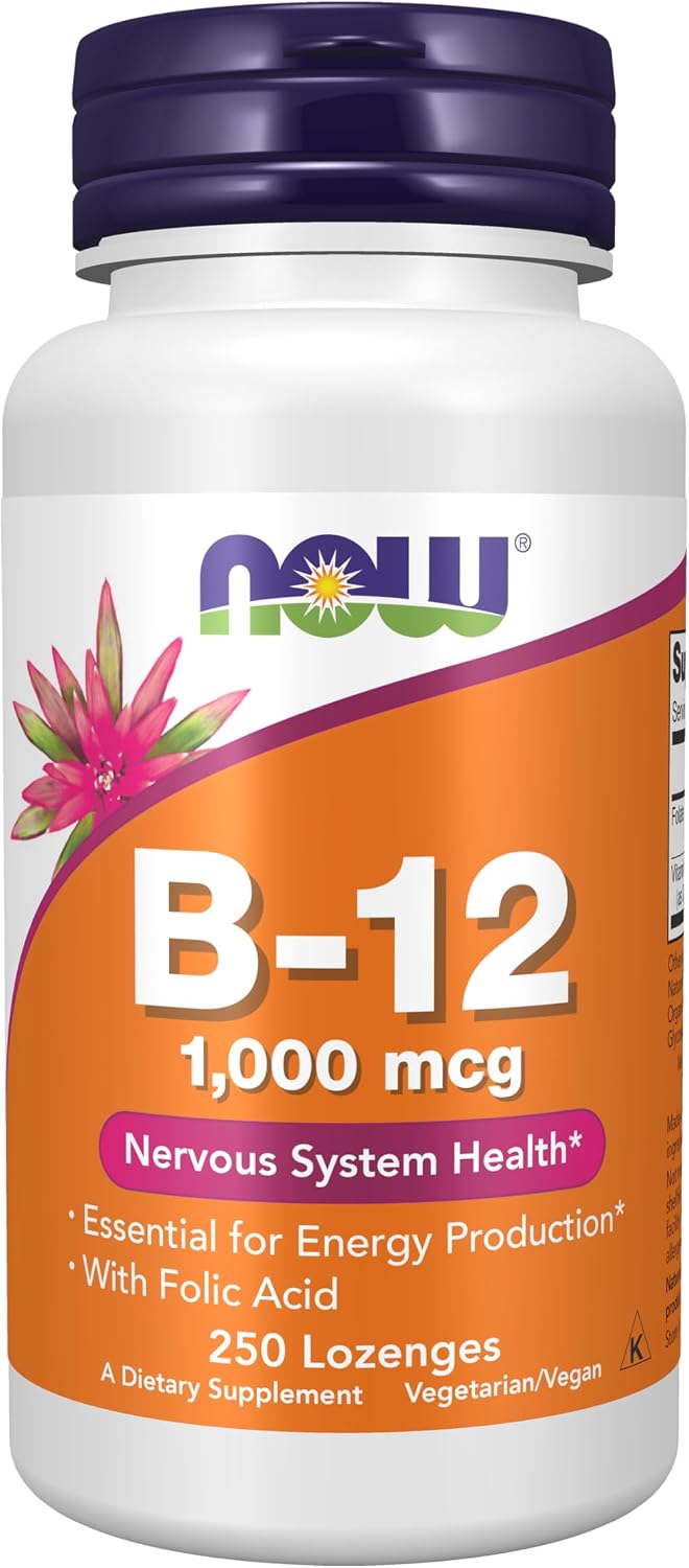 NOW Foods Vitamina B-12 1000 mcg con Ácido Fólico, 250 Comprimidos Masticables