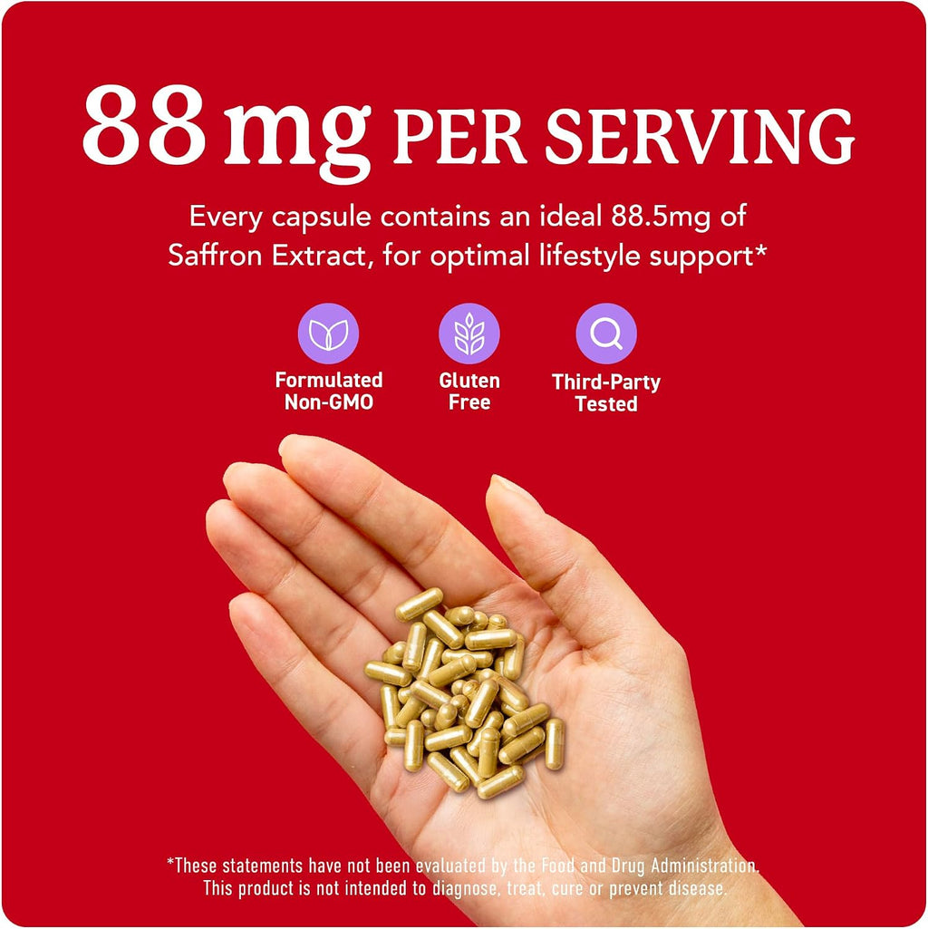 Suplemento de Azafrán 88.5mg | Extracto Puro de Crocus Sativus | 90 Cápsulas (3 Meses)