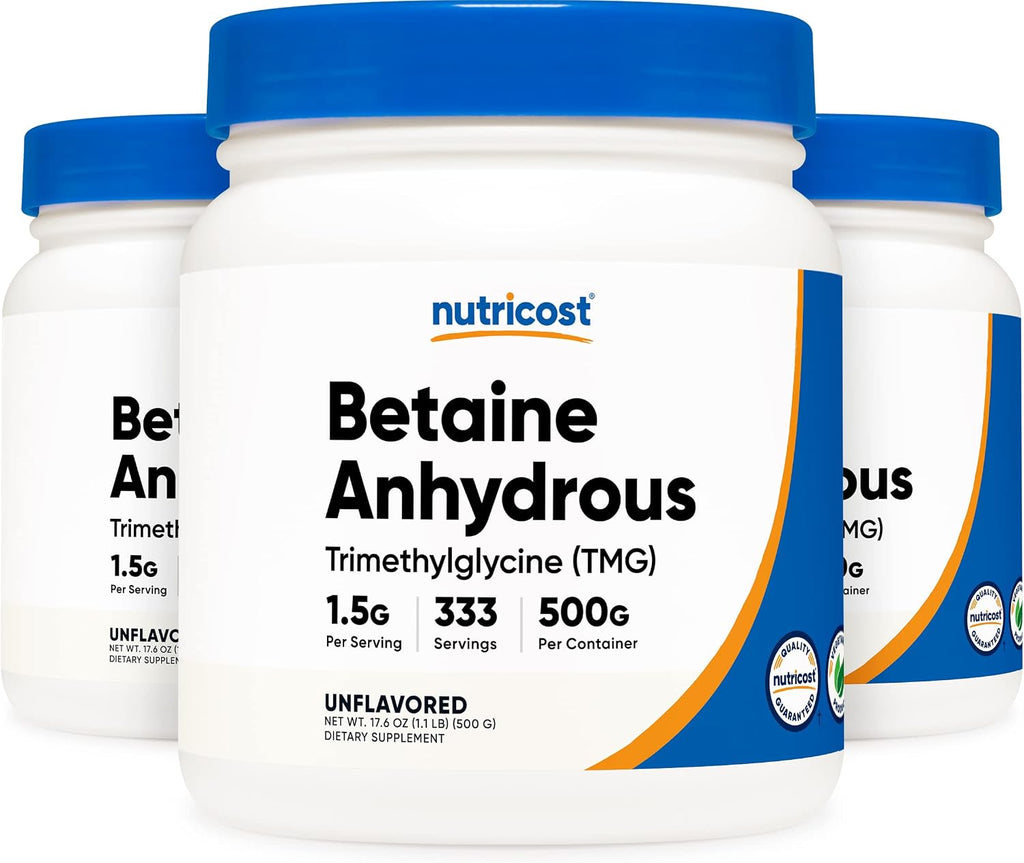 Nutricost Betaína Anhidra (TMG) en Polvo, 500 g (3 Envases)