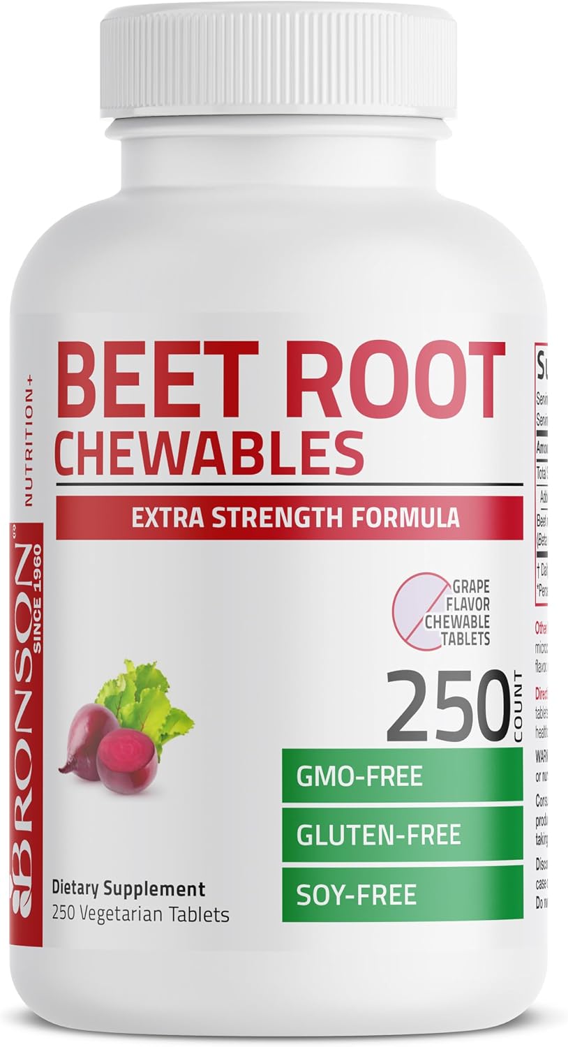 Bronson Beet Root Chewables, Sabor Uva - Extra Strength, 250 Comprimidos Masticables