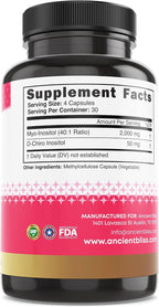 Ancient Bliss Myo y D-Chiro Inositol 40:1, 2050mg por dosis, 120 Cápsulas Veganas